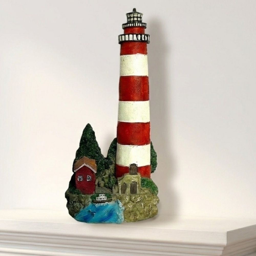 Assateague VA Lighthouse Hand Painted Red White Figurine Vintage Collectible